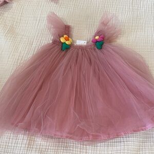 Pink Tulle Dress with Floral Accents